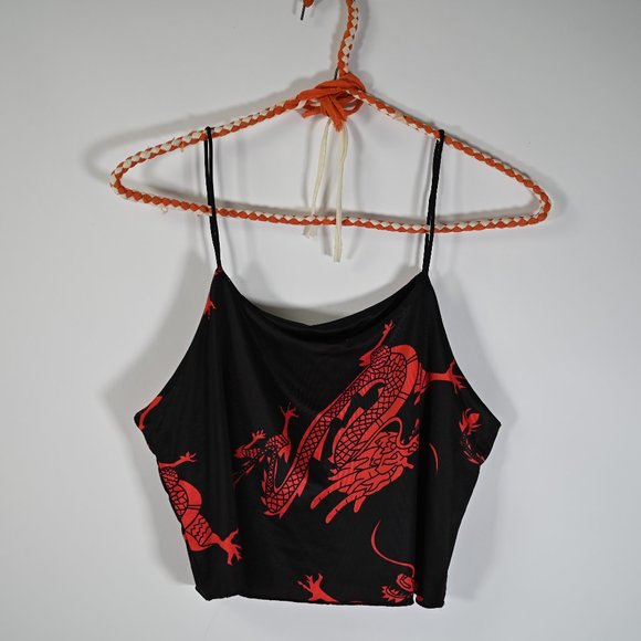 Chinese Style Crop Top Black Red - Picture 2 of 6